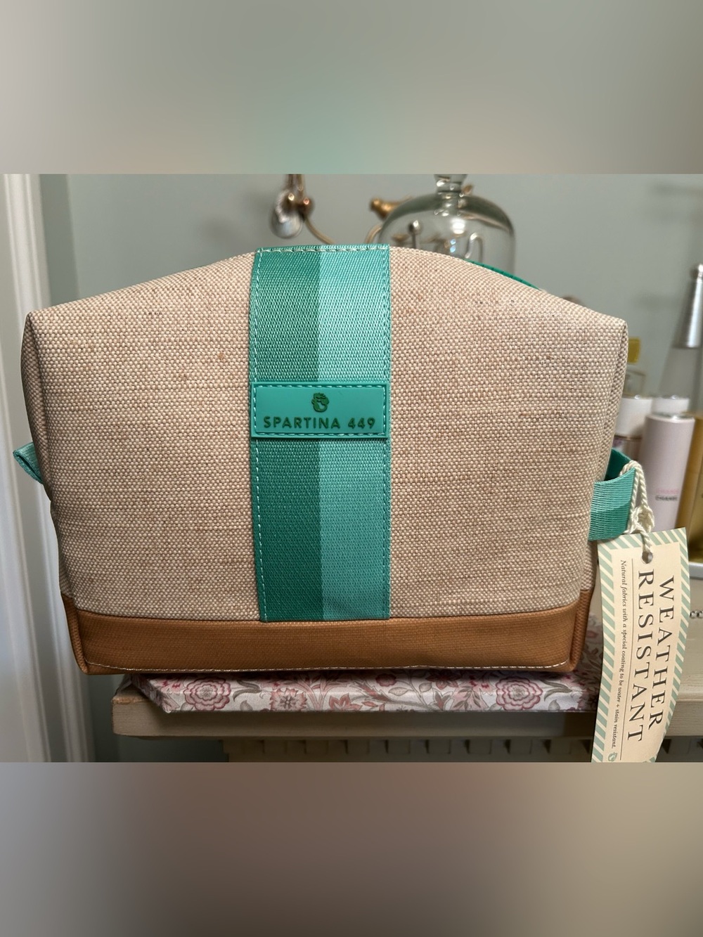 Spartina 449 Natural Canvas Pouch with Teal Trim